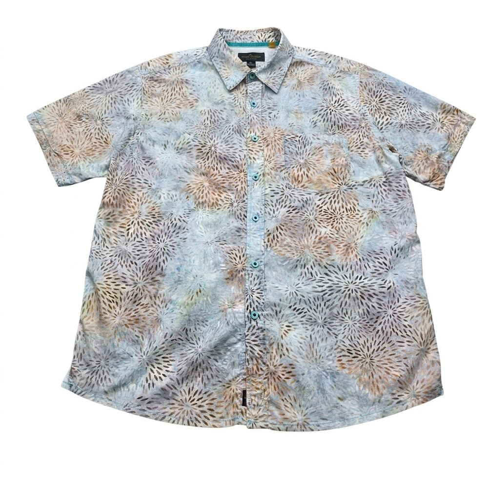Pete Huntington Batik Shirt Mens Medium M Handcrafted‎ Bali Hawaiian Floral Blue